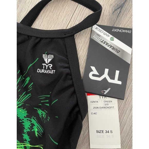 TYR DuraFast Elite ZION Lion DiamondFit One Piece Swimsuit Green Size 34 S - Picture 3 of 9